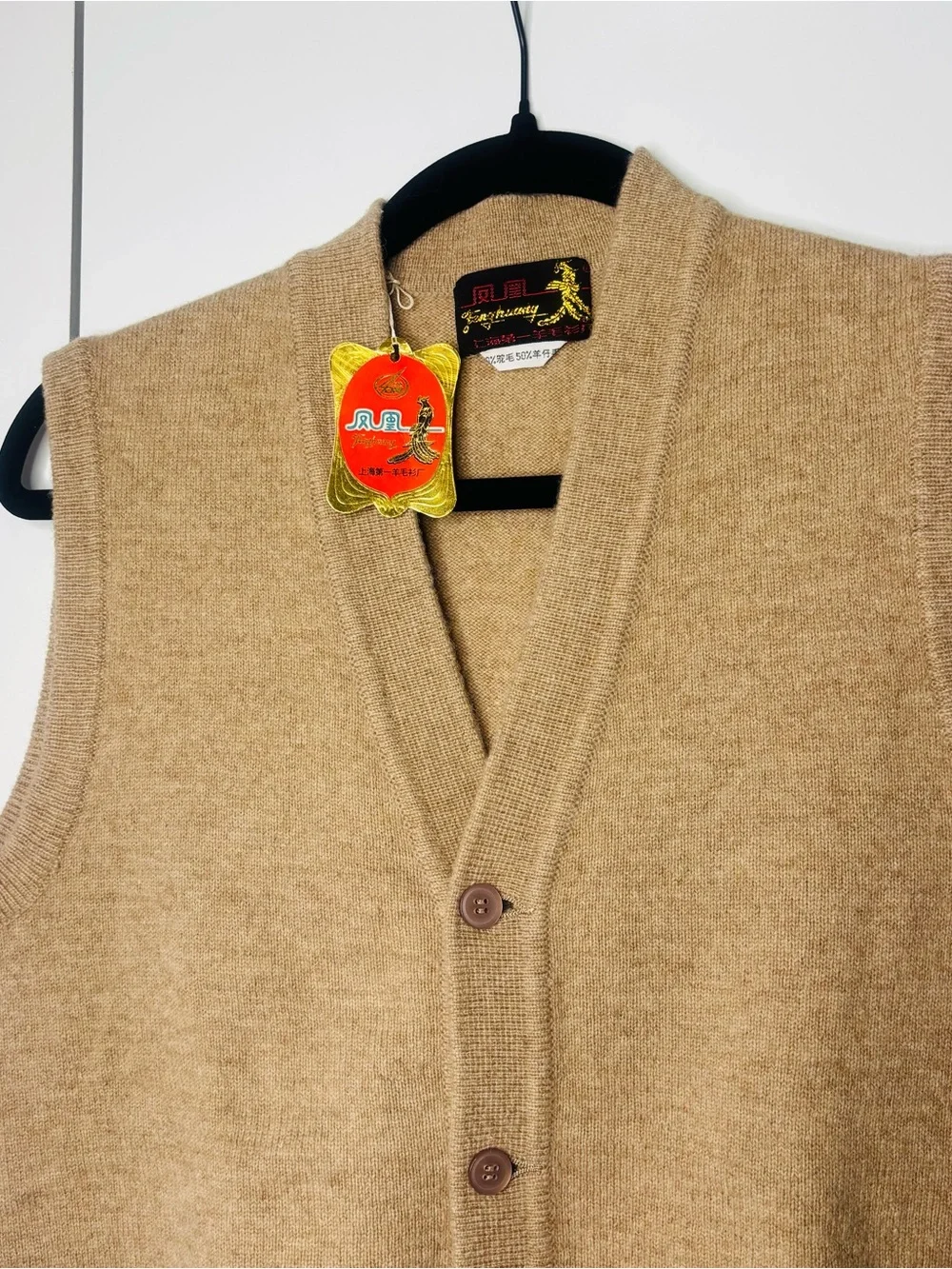 Classic Men's Camel Button-Front Wool Vest by